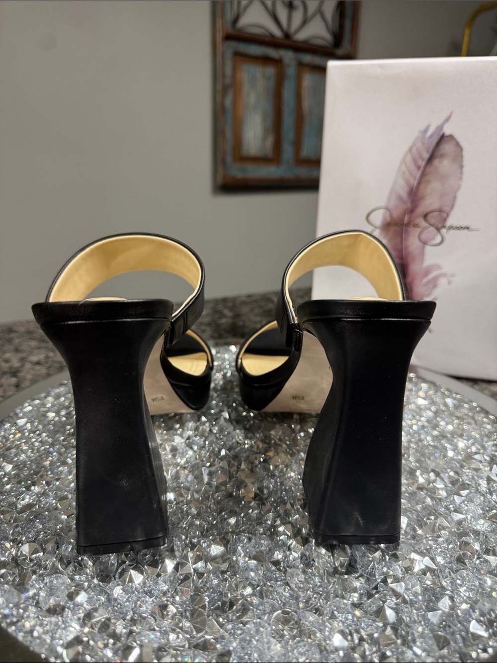 Jessica Simpson Dizza Black Double-Band Platform Block Heels NEW 9.5 - Picture 8 of 14